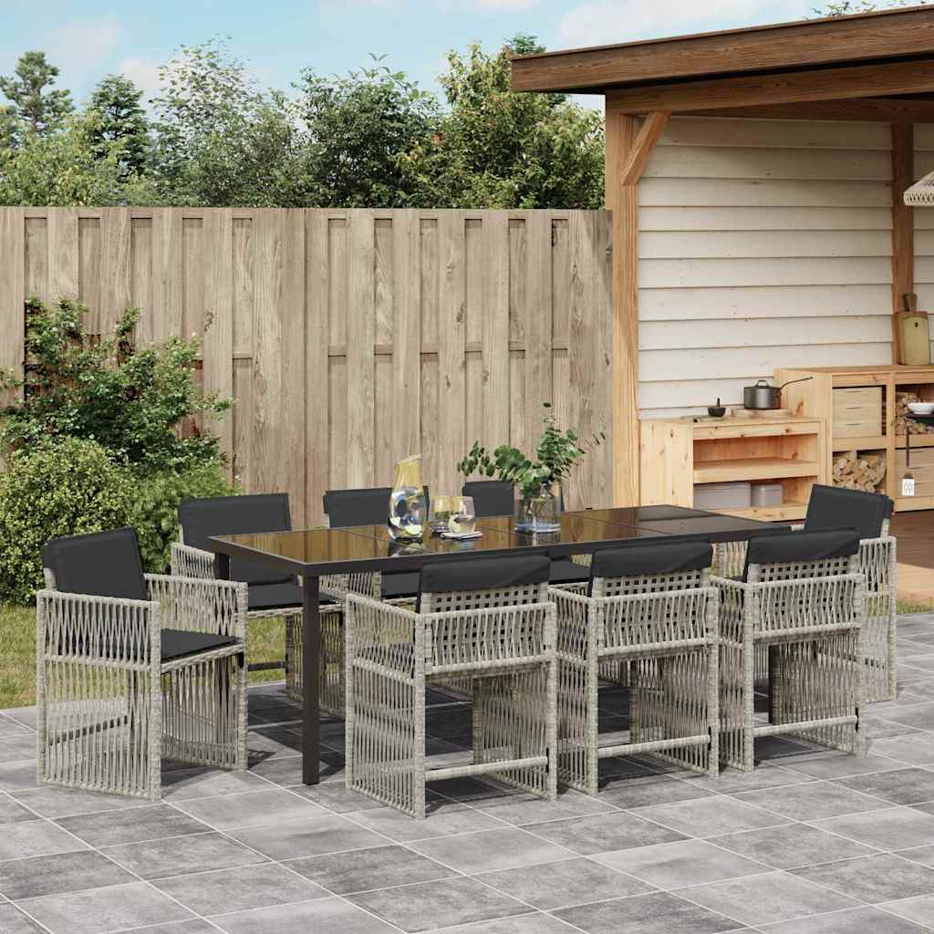 Garden Dining Set 9 pcs Light Grey Powder Coated Steel