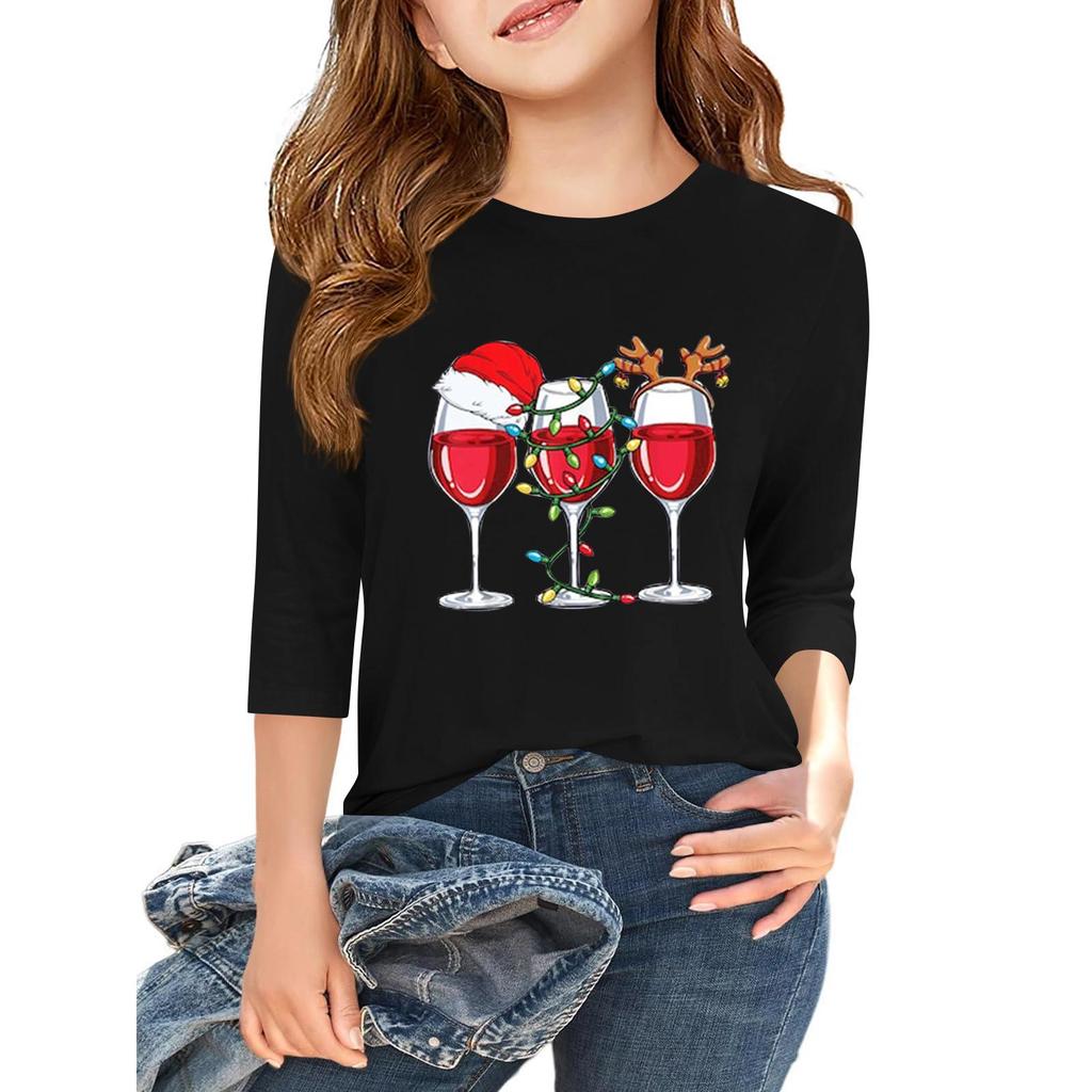 Children's 3/4 Sleeve Independence Day Printed Round Neck Casual T-shirt