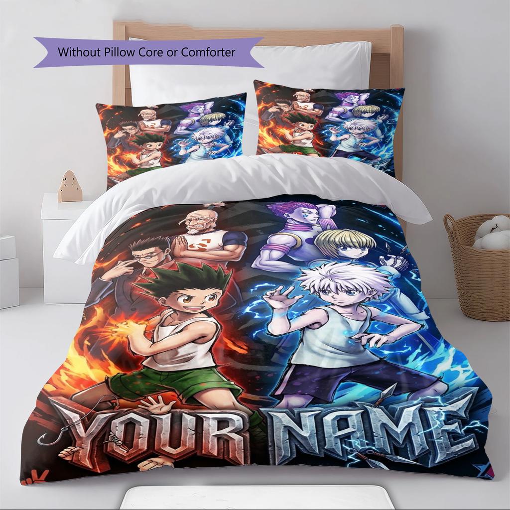 Name Custom Anime Hunter x Hunter Pattern Bedding Set Quilt Cover Pillowcase Home Decor Gift (1 * duvet cover + 2 * pillowcase, without core)