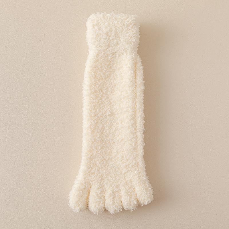 Women Thick Five Finger Socks Winter Warm Coral Fleece Fluffy Toe Socks Striped Soft Cozy Hosiery Laides Female Floor Slippers