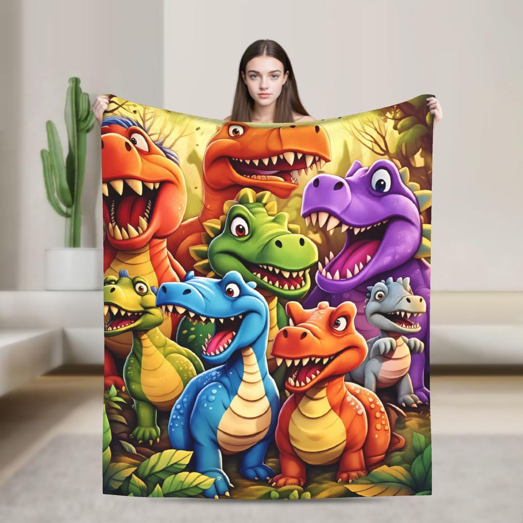 Comfortable Throw Blanket Picnic Colorful Smiling Cartoon Dinosaur 5 Blanket  Flannel Bedspread For Sofa Home Sofa Bed Cover