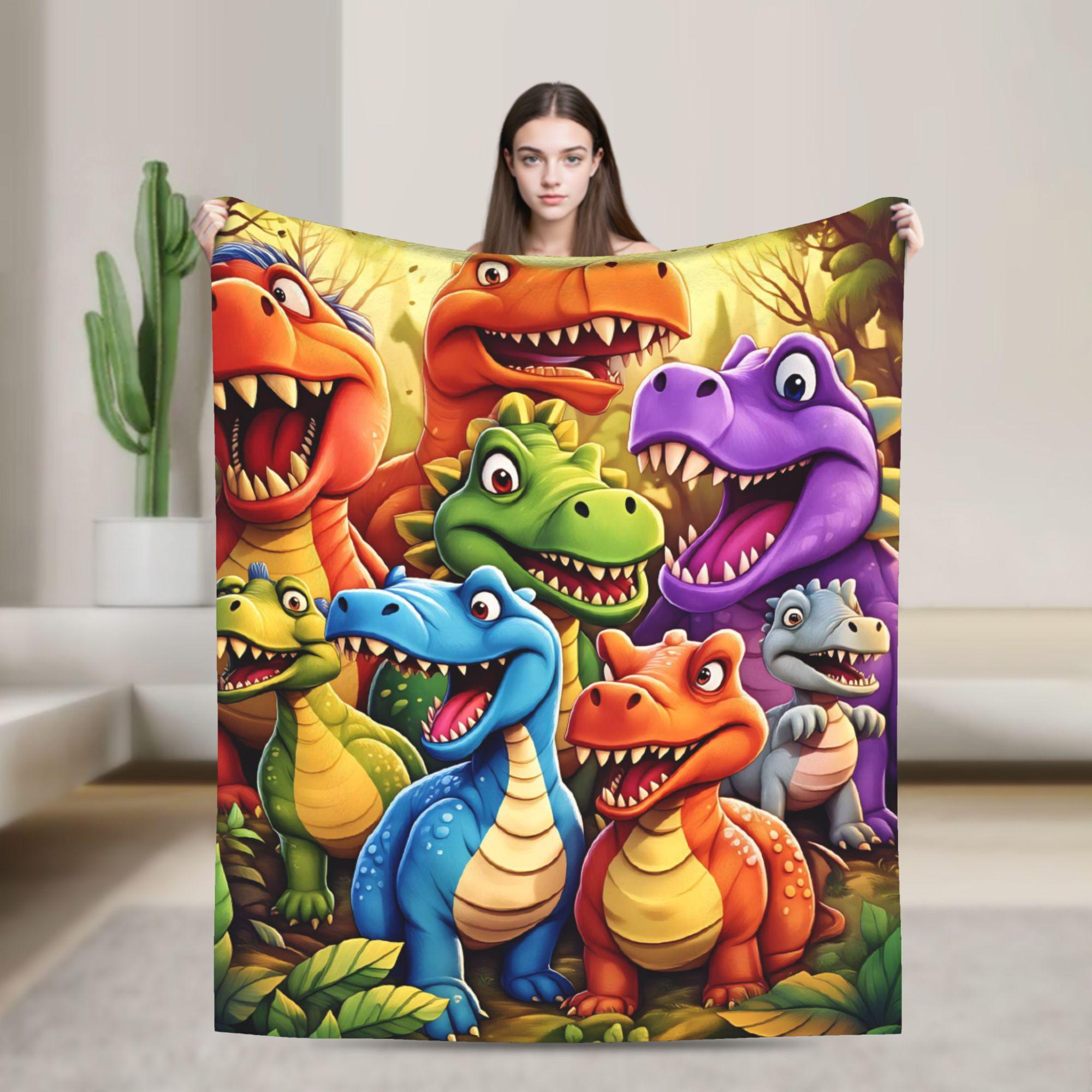 Comfortable Throw Blanket Picnic Colorful Smiling Cartoon Dinosaur 5 Blanket  Flannel Bedspread For Sofa Home Sofa Bed Cover 75x100cm