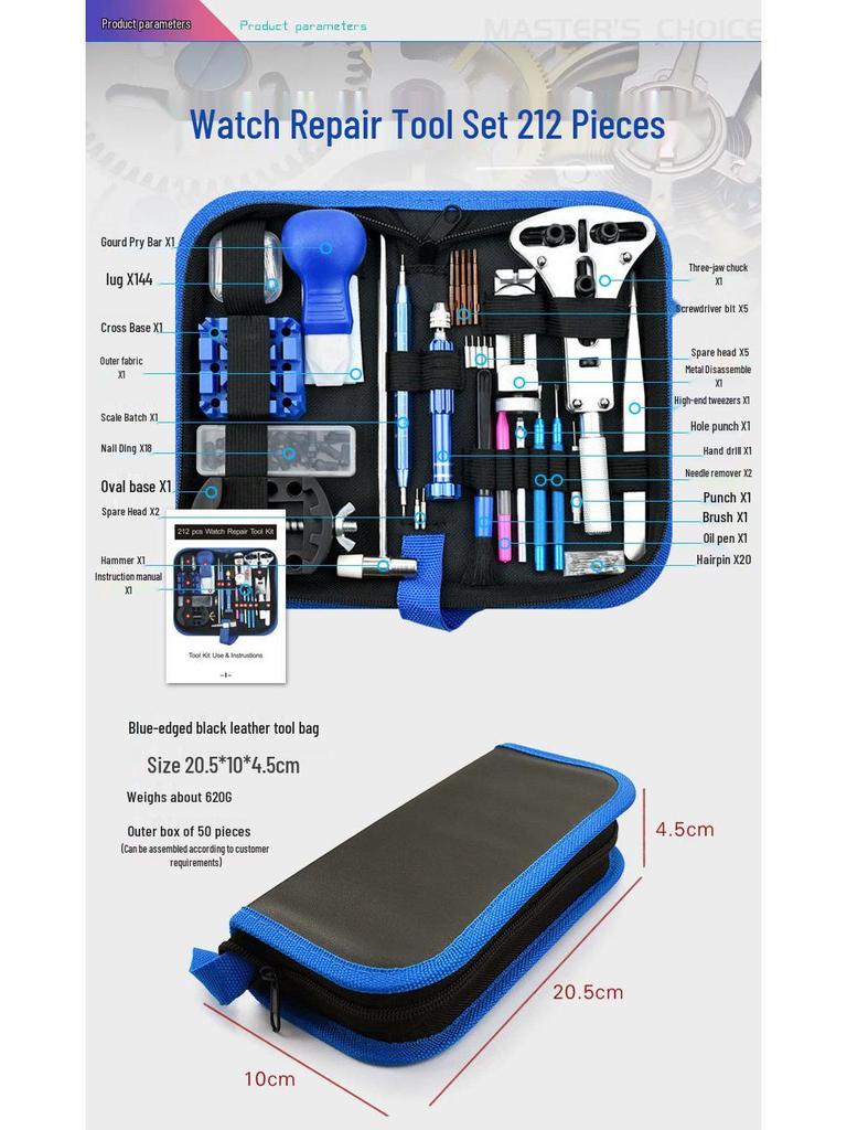 Sada na opravu hodinek: 212dílná sada nářadí pro demontáž a výměnu baterie