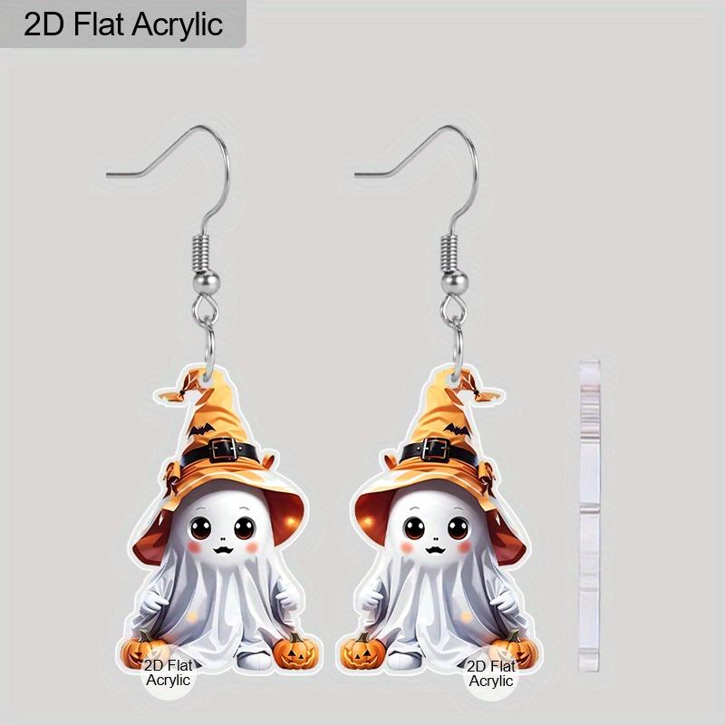 

2D Плоские Забавные Серьги-Привидения из Акрила Вечеринка на Хэллоуин Оранжевая Шляпа Ведьмы Тыква Висячие Серьги Женские Праздничные Шармы Ювелирные Изделия