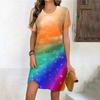 Rainbow Gradient 3D Print Women's Dress Summer Casual Sweet Short Sleeve Dress Fashion Streetwear Round Neck Ladies Dresses