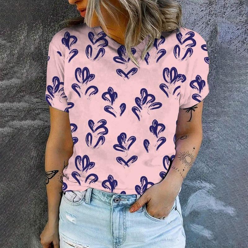

Свежая сладкая розовая женская футболка с 3D-цифровым принтом и короткими рукавами, свободная, на каждый день, женская футболка 6XL