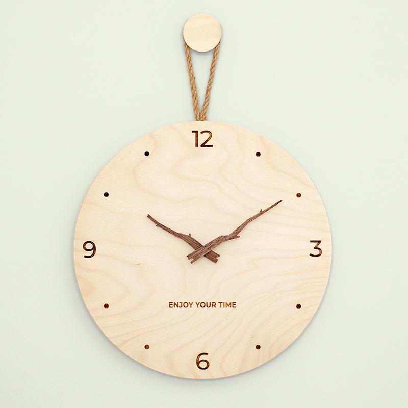 Nordic Minimalist Wooden Hemp Rope Wall Clock Creative Wall Hanging Watch Mute Quartz Clock Home Living Room Office Decoration
