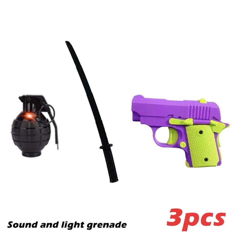 3Pcs/lot Simulation Battle Game Toys 3D Gravity Retractable Katana Pistol Simulation Grenade Stress Relief Toy Role Playing Prop