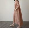 Women's Korean Style Cotton Linen Mid-Length Dress with Pockets - Plus Size, Loose Fit, Casual Fashion