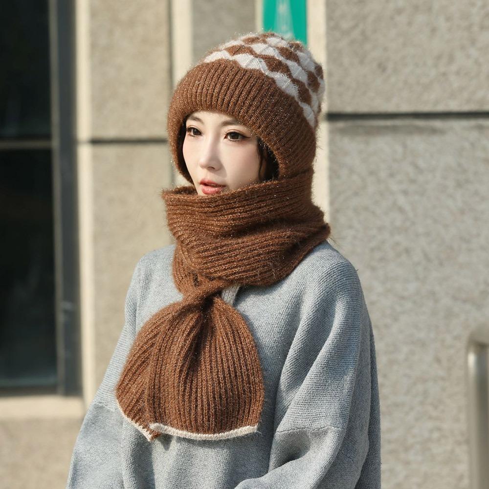 Thickened Knitted Hat Scarf Windproof Ear Protection Cap Casual Beanie Hat for Women