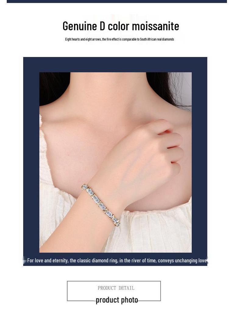 S925 Sterling Silver Two-Tone Gold XO Diamond Bracelet - Retro and Versatile Style