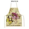 Women Men Retro Bird Flower Butterfly Printed Kitchen Aprons Household Cleaning Pinafore Baking Accessories Linen Cooking Apron