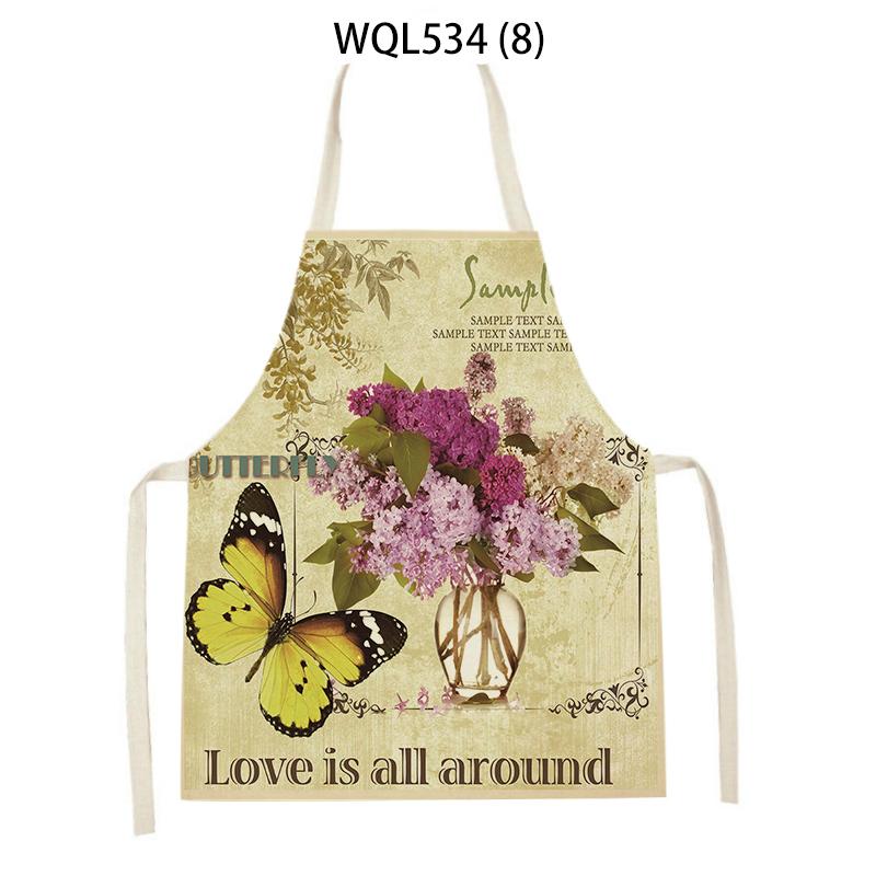 Women Men Retro Bird Flower Butterfly Printed Kitchen Aprons Household Cleaning Pinafore Baking Accessories Linen Cooking Apron