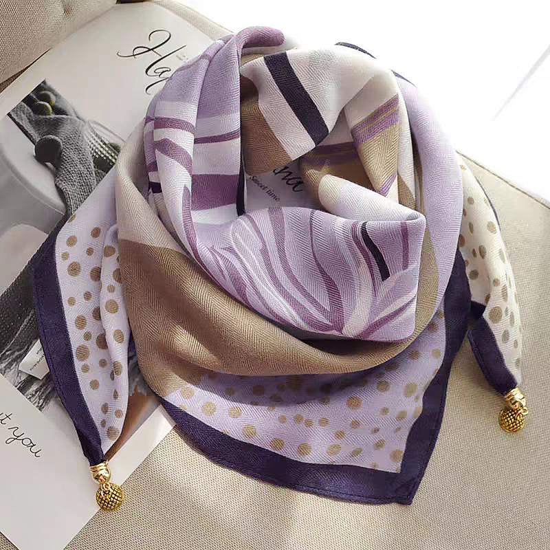 106x65cm Necklace Gift Silk Scarf Elegant Painted Pattern Versatile Neck Scarf Luxury Magnetic Closure French Style Multi-Color