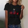 Sommer 3D-Druck Farb-T-Shirt Damen Farbe Weinglasmuster Locker Bequem Große Größe Mode Weich Atmungsaktiv Rundhals-T-Shirt