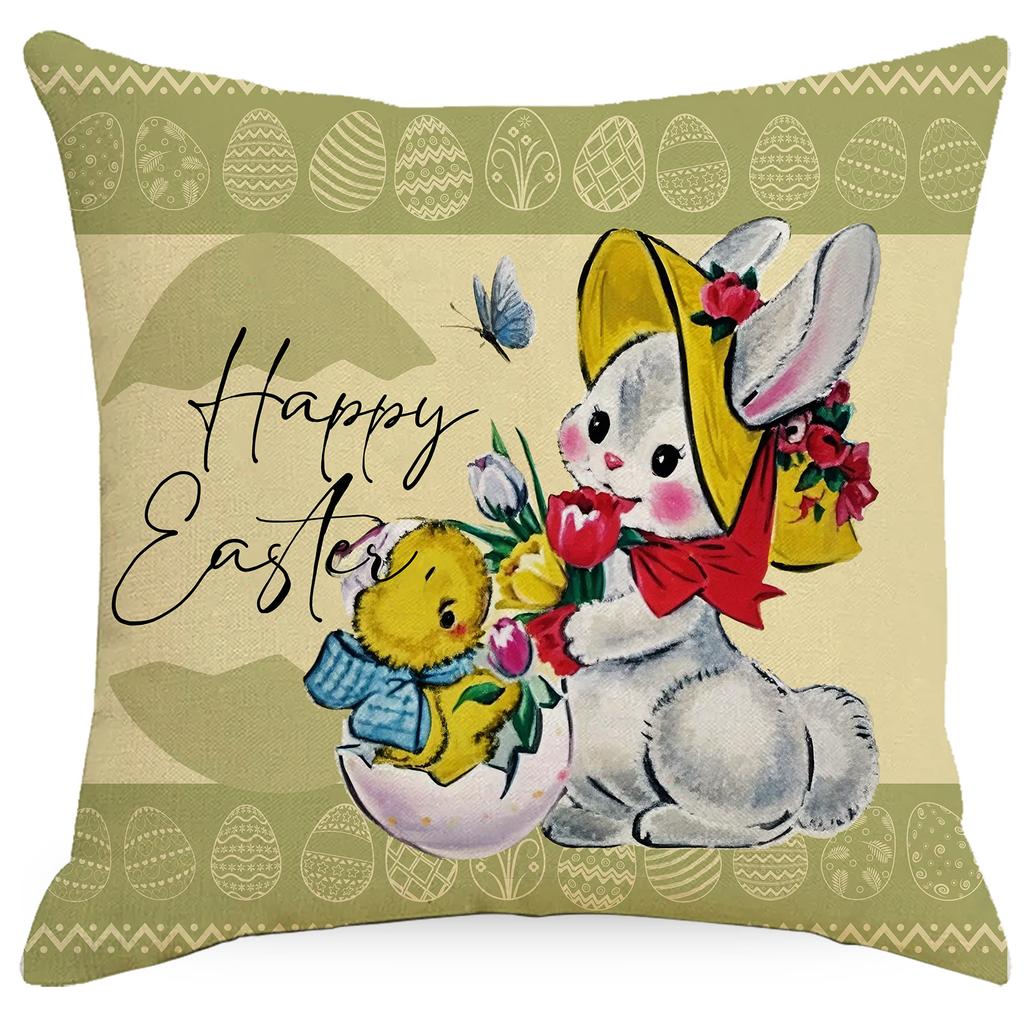 Frohe Ostern Bedruckter Kissenbezug Heimdekoration Sofakissenbezug Schlafzimmerkissenbezug Lendenkissen