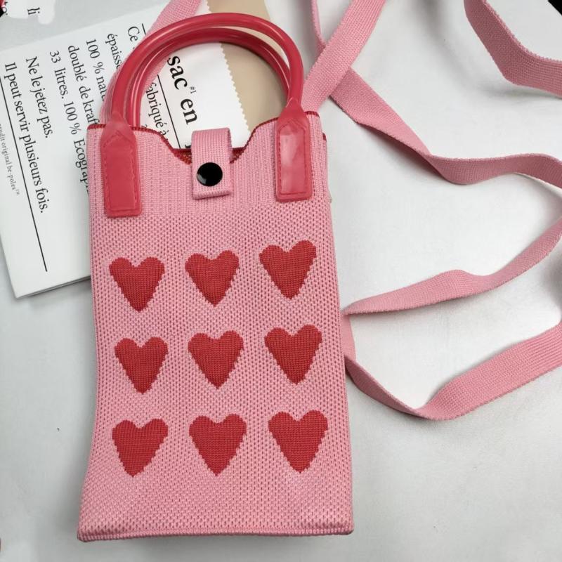 1 Peça Meninas Fofo Bolsas Transversais Ao Ar Livre Coreanas Mini Bolsa de Mão Quadrada Tricotada em Coração Para Mulheres Pequena Bolsa de Ombro para Celular