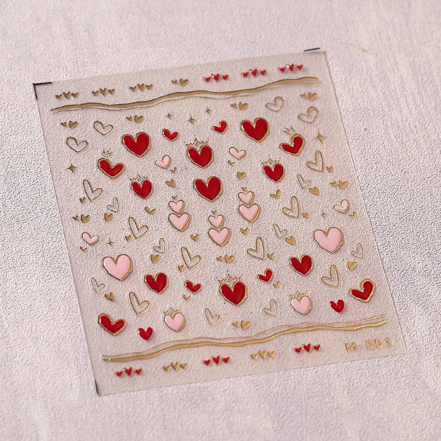 

Ретро 3D Розовые Красные Желейные Сердца Золотая Фольга Стеклянные Наклейки для Ногтей