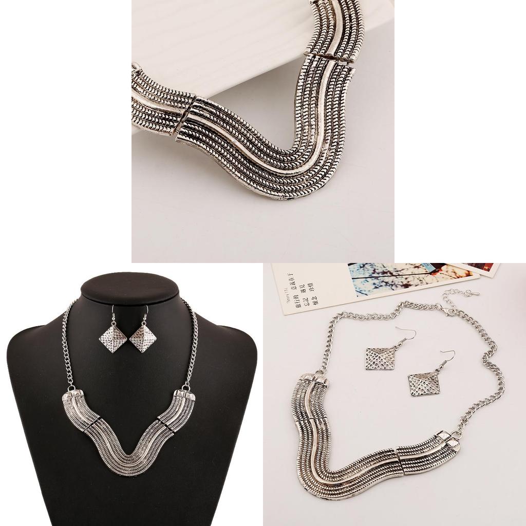 V Shaped Necklace Set With Alloy Electroplated Geometric Design For Men Women