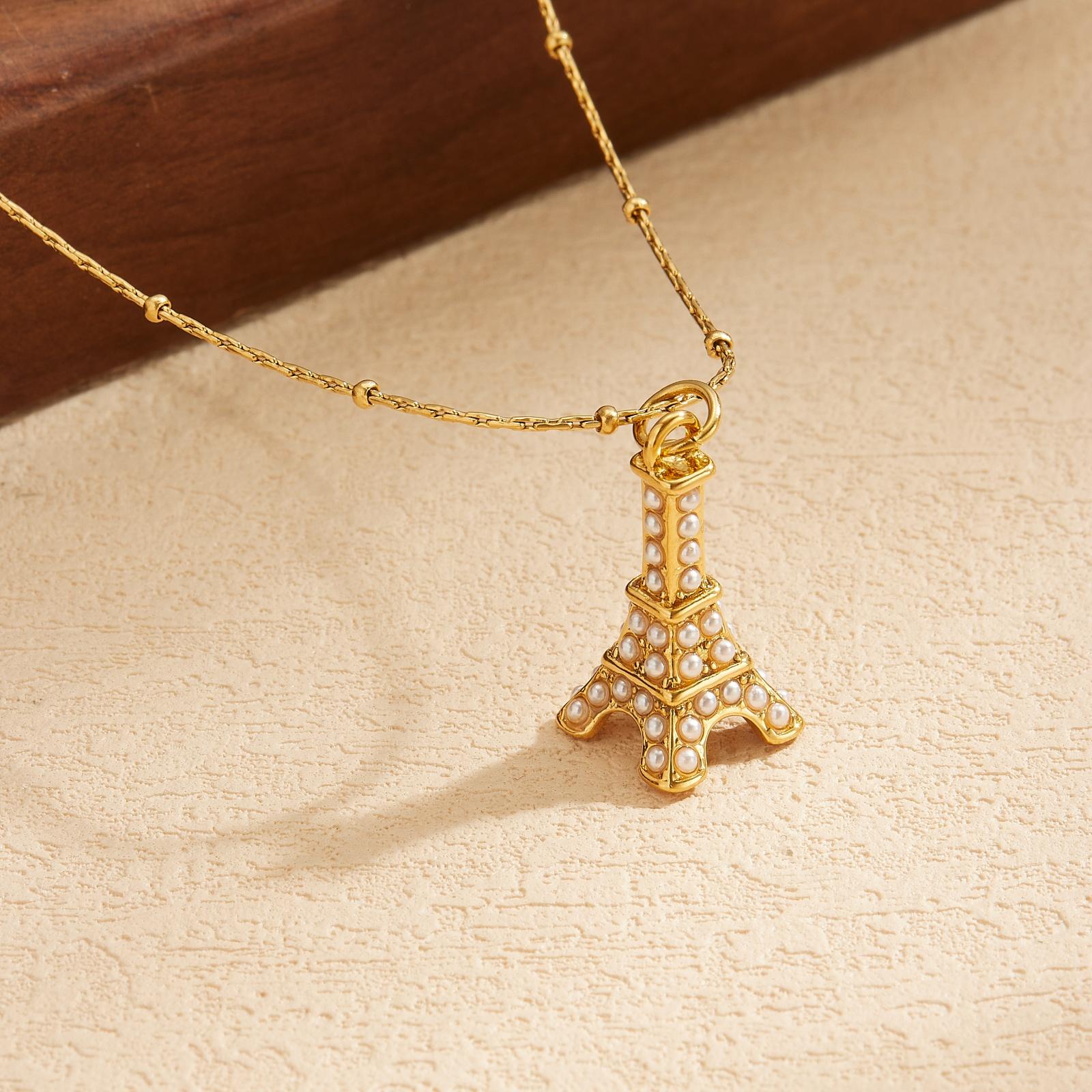 Stainless Steel Gold Plated Eiffel Tower Pendant Necklace For Women Girl Fashion New Trendy Jewelry Accessory Gift Party