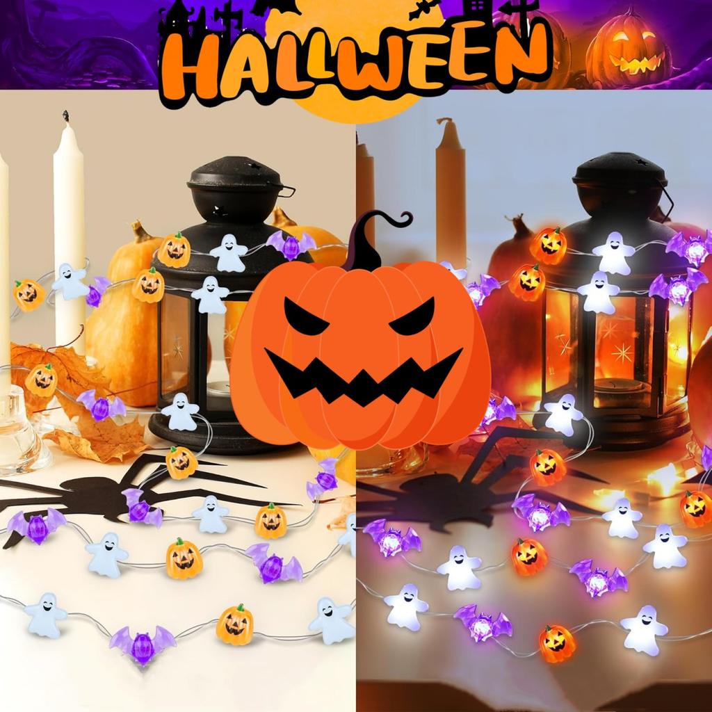 Xiaomi 1pc 20/30 LED Halloween Copper Wire String Light With Mini Ghost Pumpkin Bat Waterproof Fairy Atmosphere Lamp Battery Operated