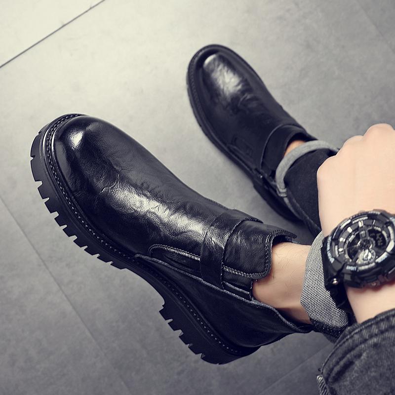 Fashion Comfortable High Top Shoes Fashionable Metal Buckle Ankle Boots Sneakers Casual Leather Male Chelsea Boots Business Mens Botas