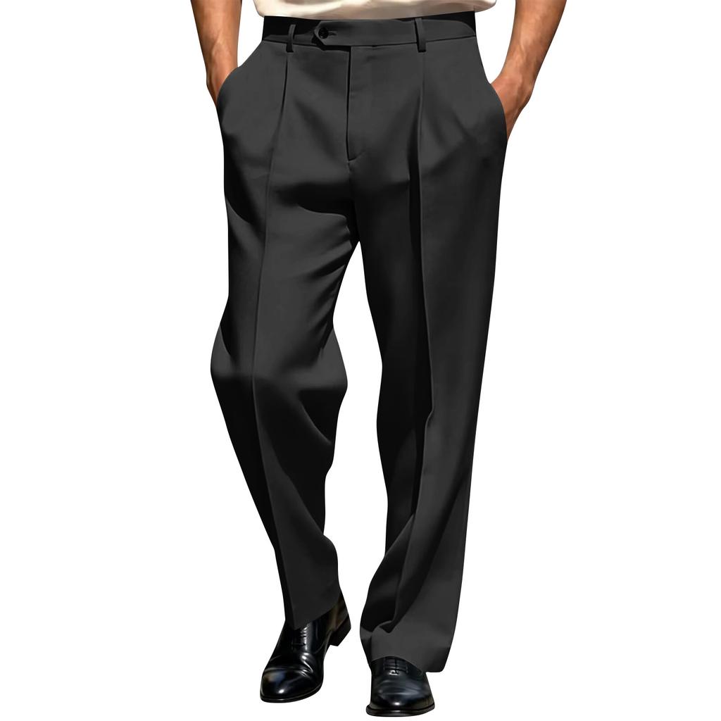 Pantaloni Eleganti da Uomo a Colore Unito Vestibilità Classica Davanti Pieghe Pantaloni Business Casual Adatti per Ufficio e Occasioni Formali