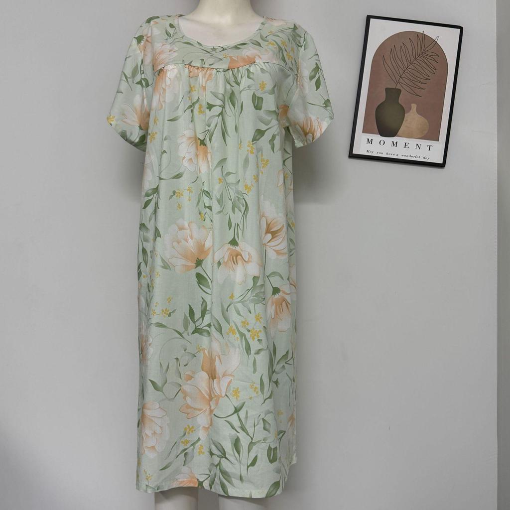 Women's Cotton Silk Short Sleeve Nightgown - Spring/Summer, Breathable, Comfortable, Lazy Style