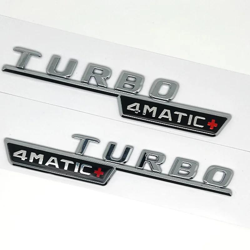 2Pcs 3D ABS Letters TURBO 4MATIC Plus Logo Car Fender Side Sticker Emblem Badge For C117 W117 GLE53 GLA45 A45 A35 CLA35 CLA45