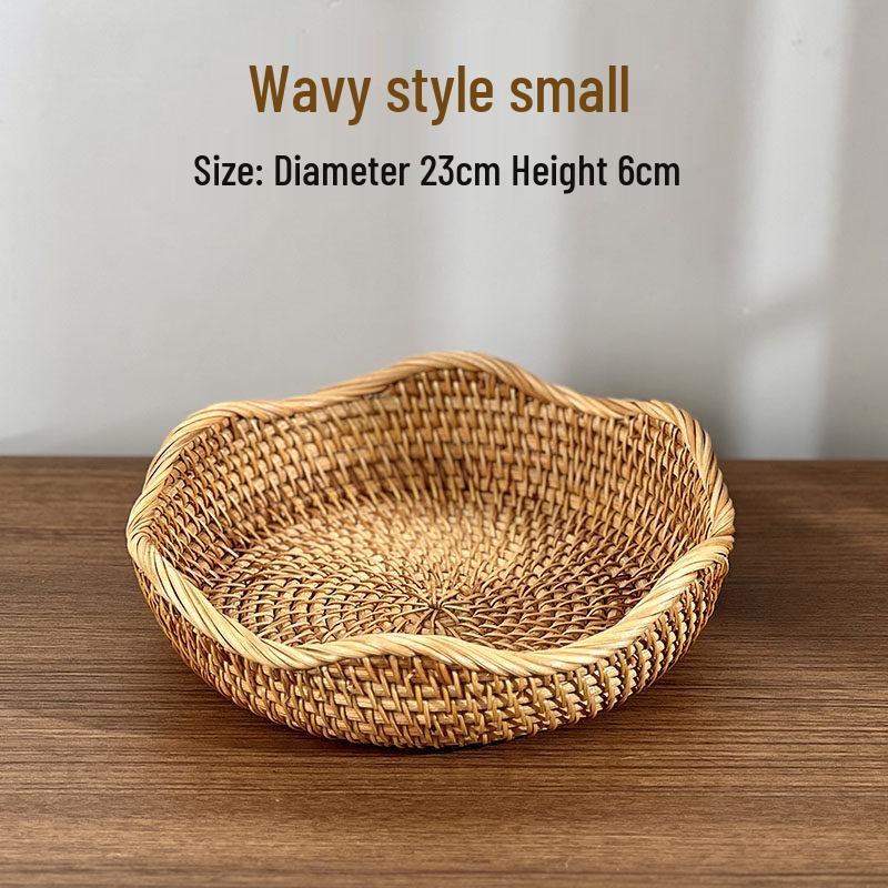 Wave Pattern Rattan Round Storage Basket Set