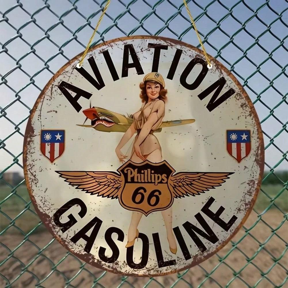 Vintage Aviation Gasoline Iron Sheet Metal Wall Art Decor