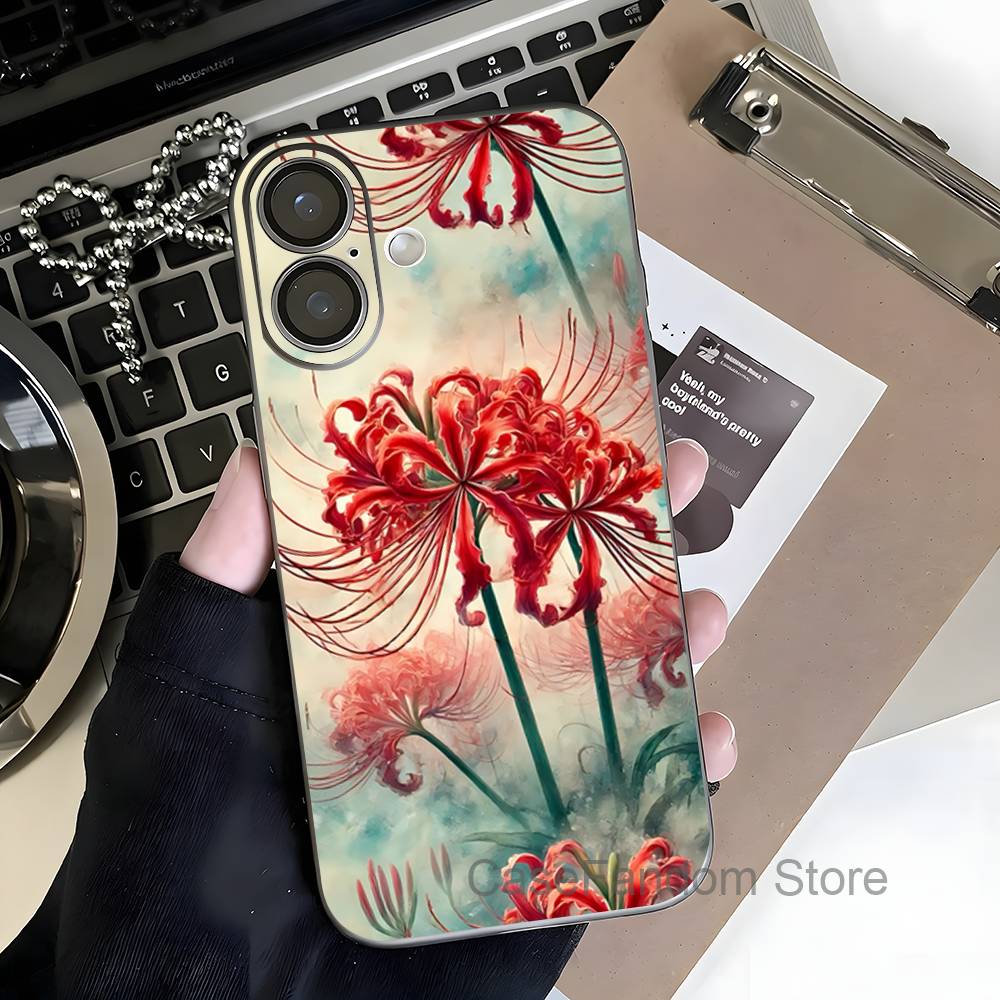 Ghoul Red Spider Lily Tokyo For iPhone 17,16,15,14,13,12,11,Pro,Max,Plus Magnetic Wireless Charging Transparent gray Phone Case