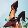 Ladies Burgundy High Heels Party Fashion Special Shaped Heels Pointed Diamond Buckle High Heel Sandals Women's Shoes