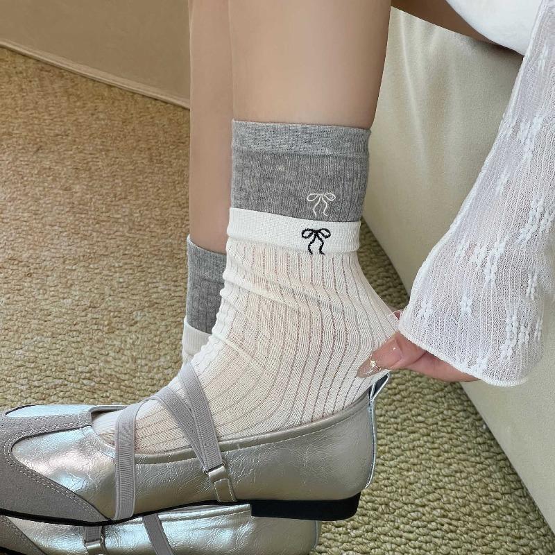 

Summer Lightweight Ankle-length Striped Socks with Colorful Bows. Gray Color Series Ballet-style Women s Pure Cotton Socks. Trendy. 1 pair молочный белый