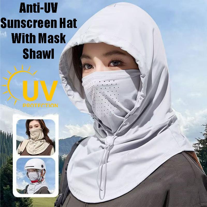 New Summer Anti-UV Sunscreen Hat with Mask Shawl Breathable Ice Silk Pullover Cap Head Wrap Unisex Beach Cap for Outdoor Sports