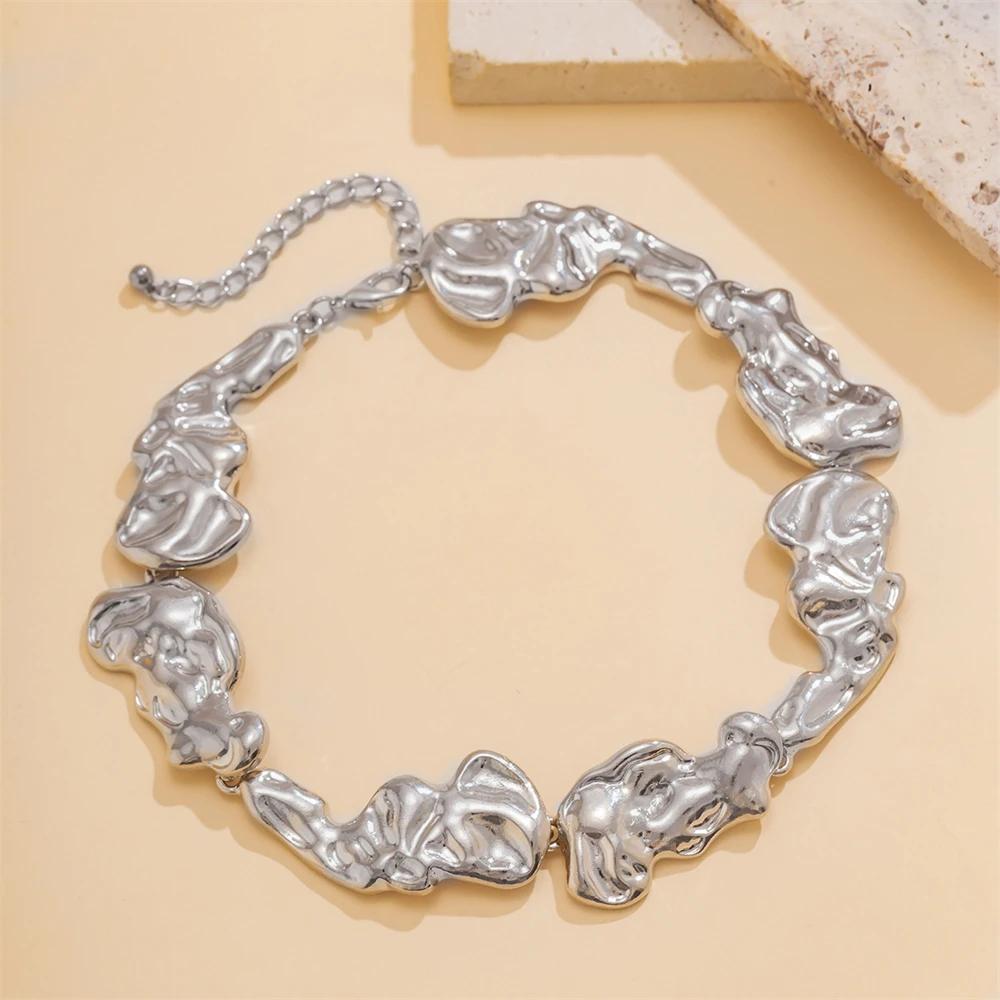 Unique Exaggerated Irregular Big Necklace for Women Creative Thick Gold and Silver Color Metal Chain Choker Fashion Jewelry Gift