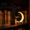 Luminous Pendant Desk Lamp Gothic Metal Bookends with Hanging Light, Cat Raven Ghost Decorative Retro Wrought Iron Book Ends Bookshelf Lamp,
