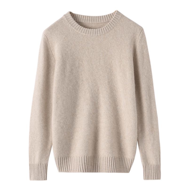 Women's Thickened Cashmere Sweater: Double-Strand Loose Short Knit, Round Neck, Warm Base Layer, Regular Shoulder.