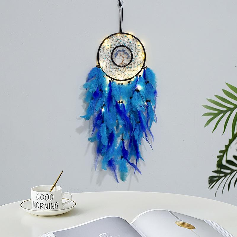 Life Tree Wind Chime Stone Hanging Ornament Fresh Girl Heart Forest Feather Pendant Bedroom Windowsill Creative Decoration