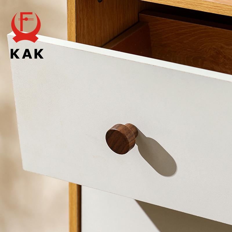 KAK Wooden Cabinet Knobs andl Handles Walnut Kitchen Cabinet Handle Pulls Beech Drawer Knobs Round Furniture Handle Hardware