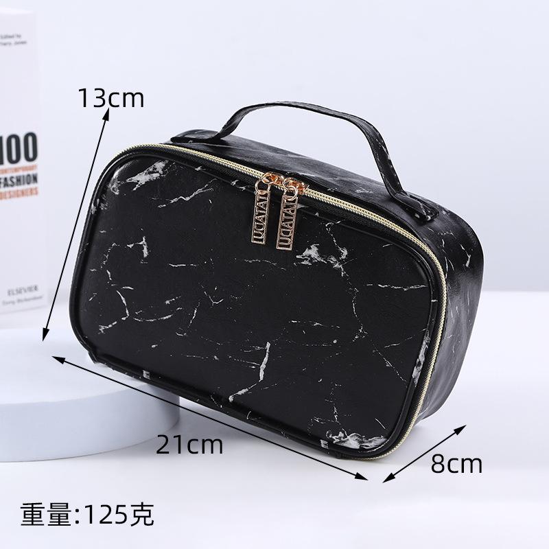 Pink PU Marble Pattern Women Cosmetic Bag Multifunction Toiletries Organize Storage Handbag Female Waterproof Makeup Case