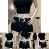 Elegante Cintura Nera da Donna in PU Stile Vintage Americano con Fibbia Decorativa in Strass