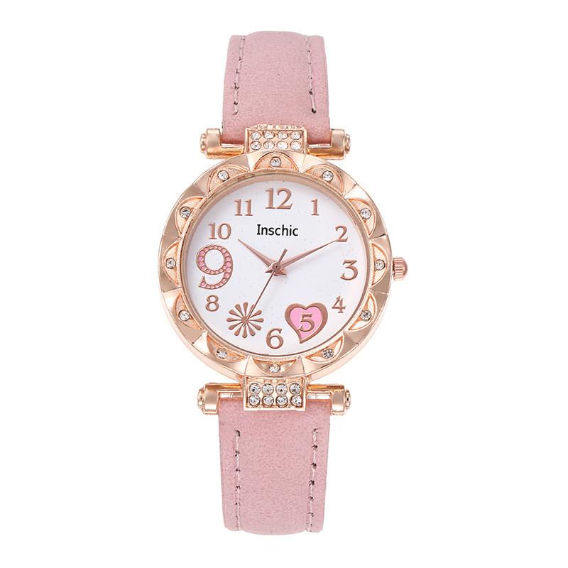 

Womens Quartz Watch With Heart Dial Casual Leather Strap For Daily Wear рожевий