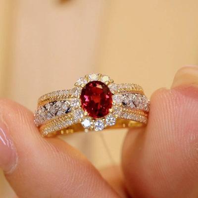 New Fashion Lab Ruby Full Zircon Ring For Women Upscale Eternity Ring Jewelry Wedding Engagement Party Anniversary Birthday Gift