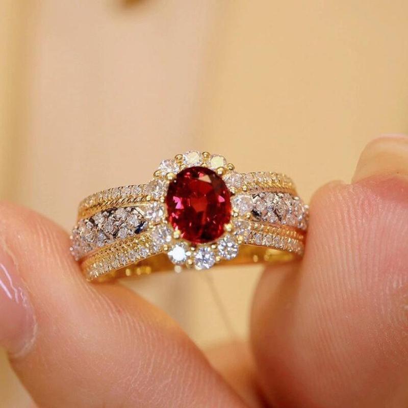 New Fashion Lab Ruby Full Zircon Ring For Women Upscale Eternity Ring Jewelry Wedding Engagement Party Anniversary Birthday Gift
