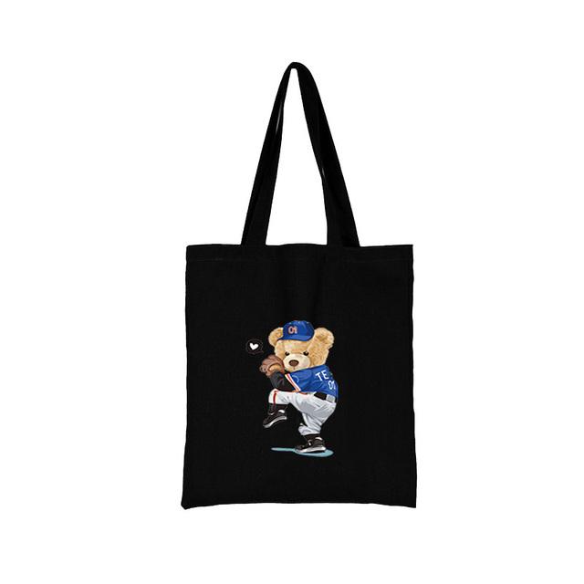 Women Shopping Bag All-match Bear Series Handbag Foldable Reusable Cloth Shopper Harajuku Style Bag Student Canvas Tote Bag