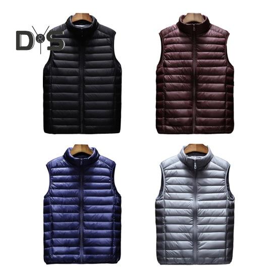 Men Cotton Vest Stand Collar Sleeveless Zipper Placket Lightweight Quilted Waistcoat Solid Color Cotton Vest Jacket with Pockets