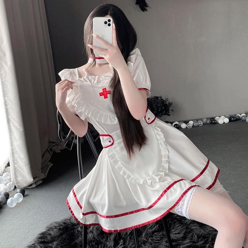 Lolita Skirt Erotic Lingerie Set Cosplay Women Nurse Temptation Dress Plus Size Sexy Roleplay Costume Lovely Backless Nightdress