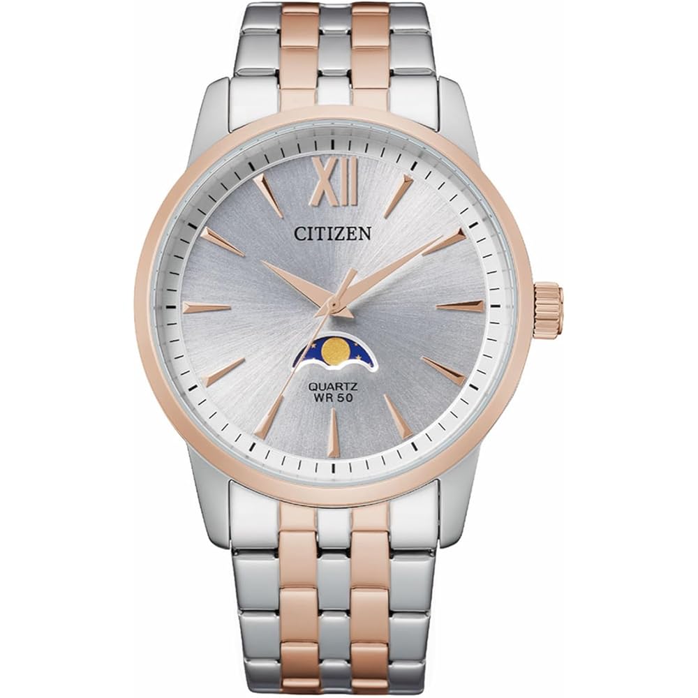 Citizen Moonphase Analog Quartz Men s Watch AK5006-58A Silver Pink Gold Imported Model