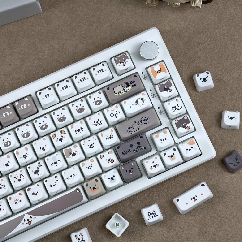 MAIMOOO Cute Puppy Keycaps Cat Head MAO PBT Square Key Cap Thermal Sublimation Mechanical Keyboard Keycap Dog Set For AULA F75